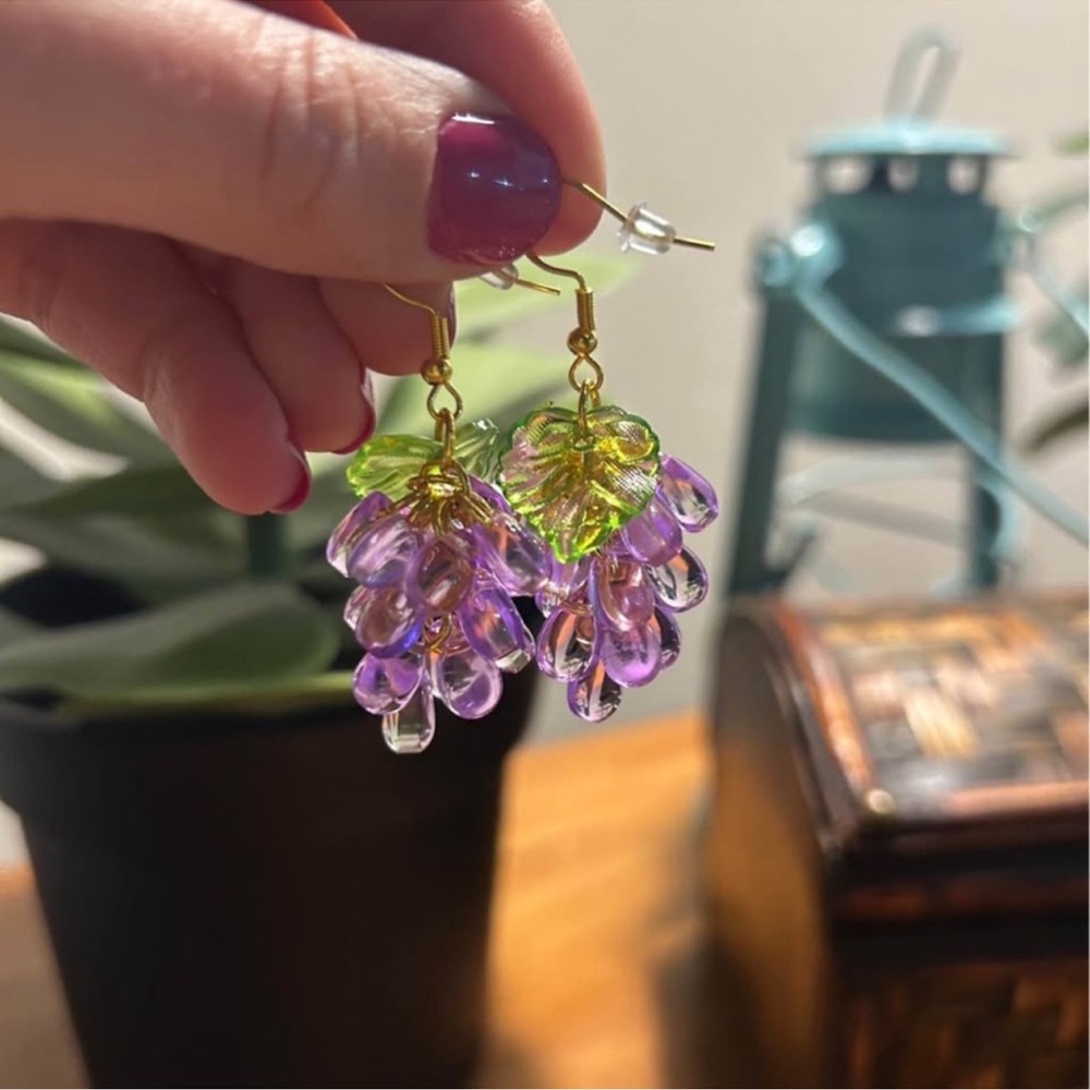 Handmade glass bead grape earrings